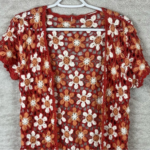 Vintage Y2K Crochet Daisy Knit Sweater Cardigan Button Medium - Picture 4 of 16